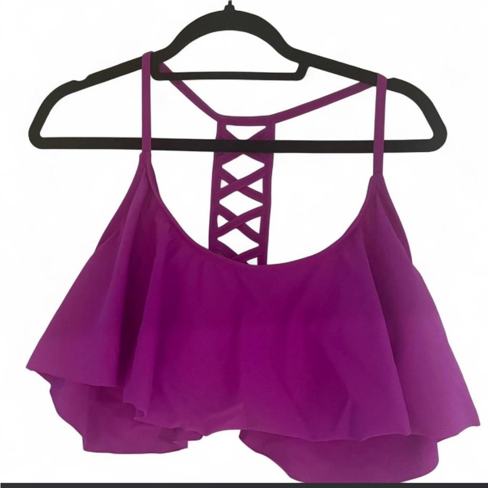 BONGO Purple Ruffle Strappy Bikini Top